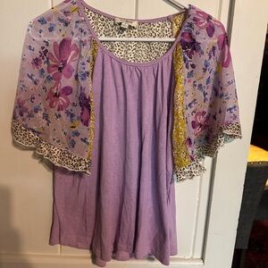 Umgee Purple Ruffled Blouse with Relaxed Fit Boho NWOT